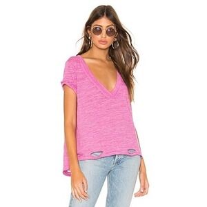 Free People We The Free Sundance Tee in Raspberry Pink V-Neck Distressed M‎